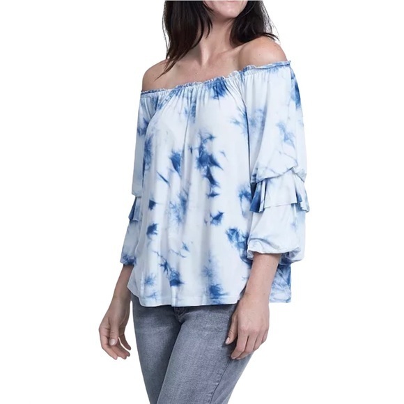 Seven7 Tops - SEVEN7 Tie Dye Off Shoulder Ruffle Sleeve Blouse M